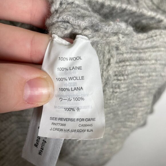 JCREW Size Medium 100% Wool Cable Knit Fisherman Asymmetrical Zip Gray Sweater - Picture 12 of 12